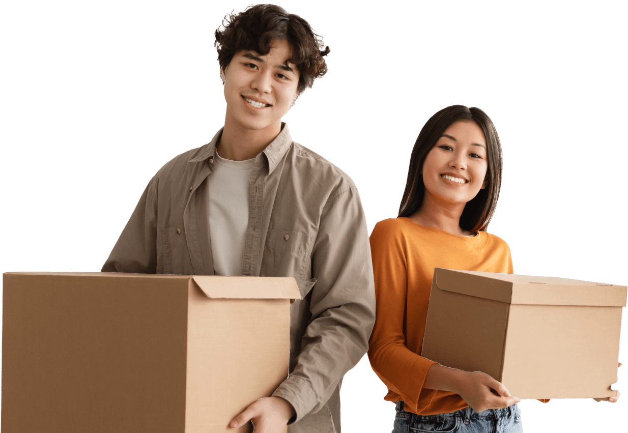 man and woman holding a box