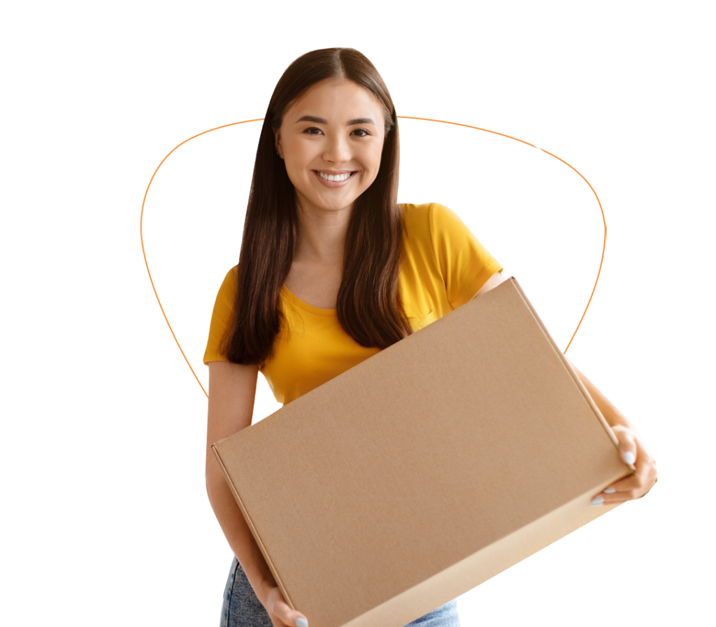 a girl carrying a delivered box