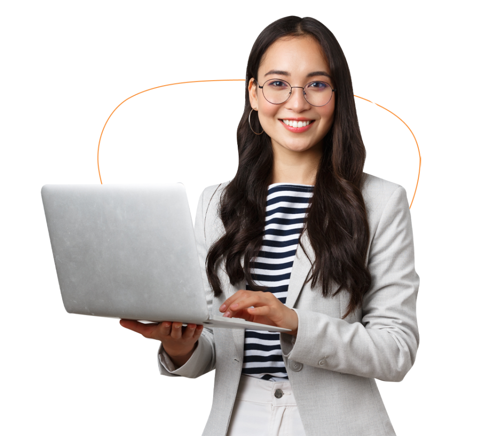 a logistics expert holding a laptop