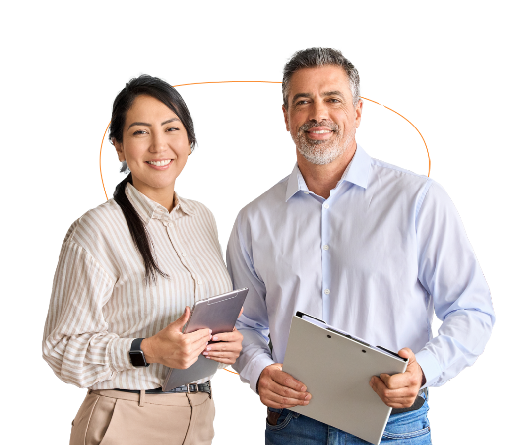 two logistics experts smiling