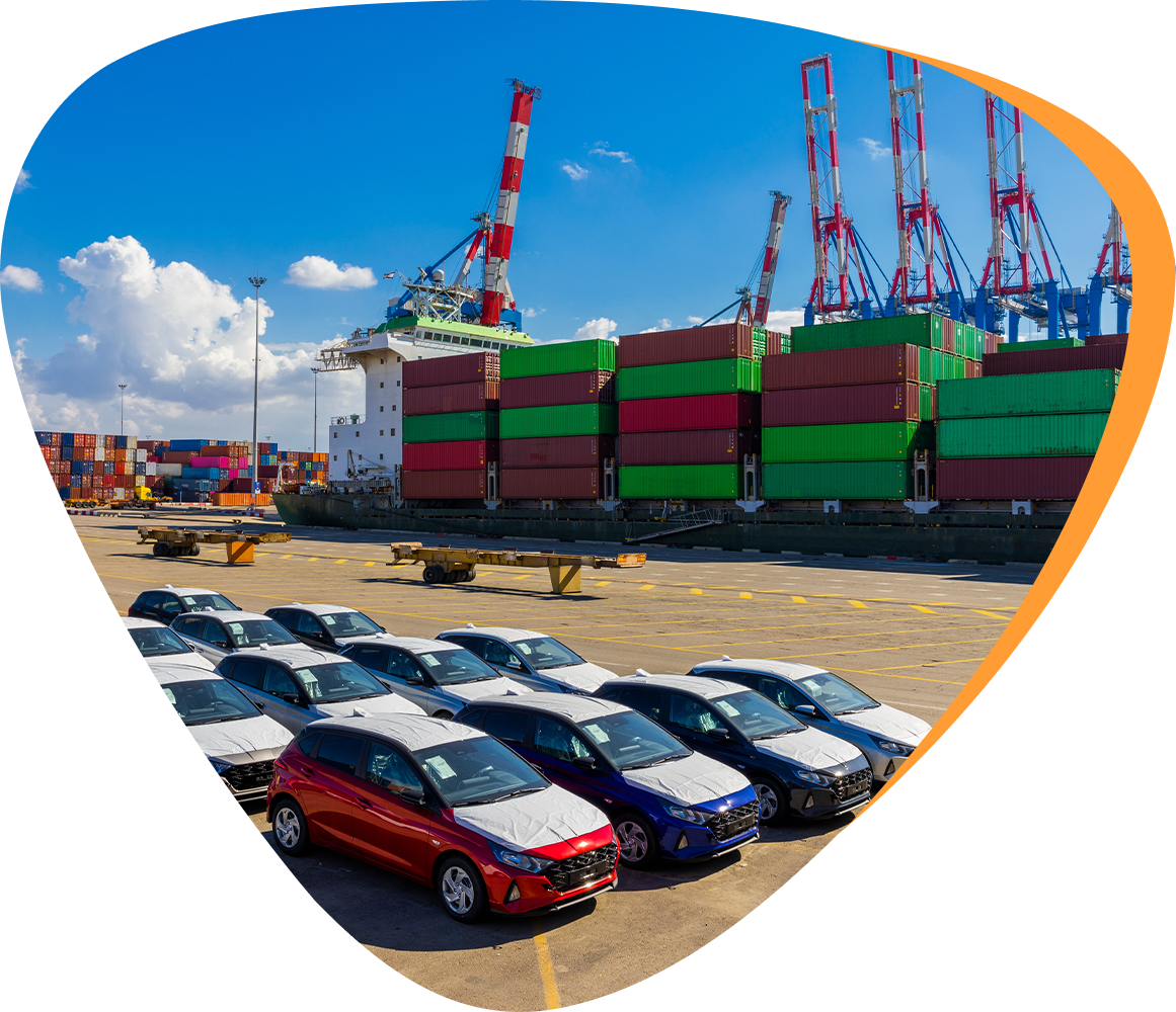 multiple vehicles with different colored cargo at the back